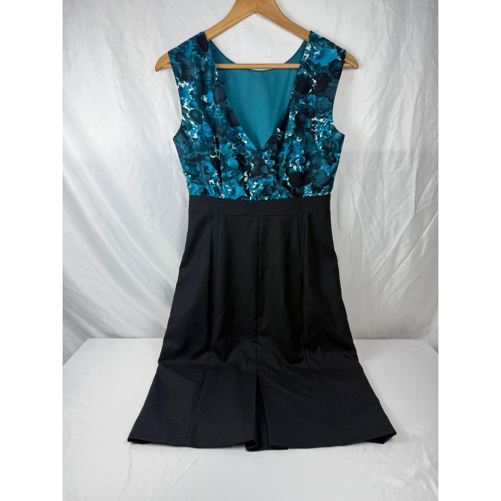 J Crew Silk and Wool Floral Mixed Media Sheath Dress Blue Black Size 2